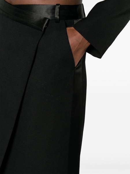 satin-belt wrap midi skirt