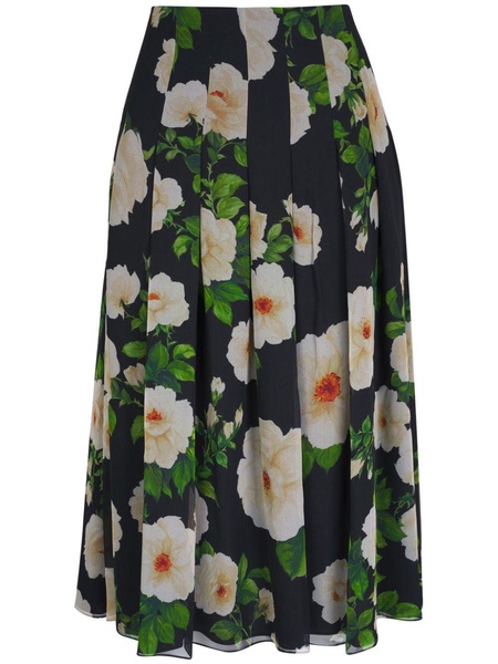 floral-print pleated silk skirt 