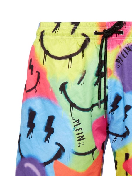 smiley face-print swim trunks