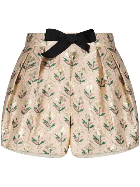 floral-jacquard bow-trim shorts