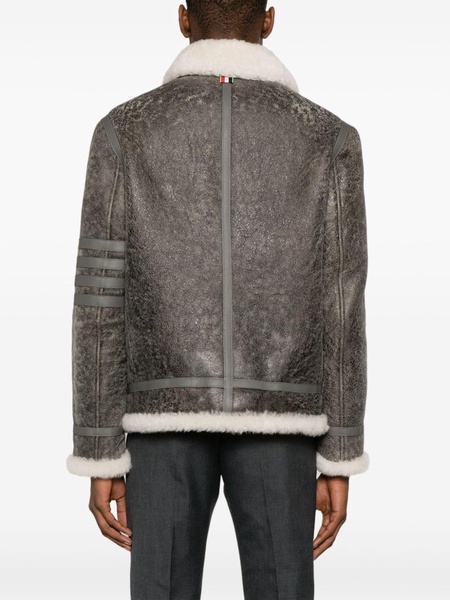 shearling-trim cracked leather jacket