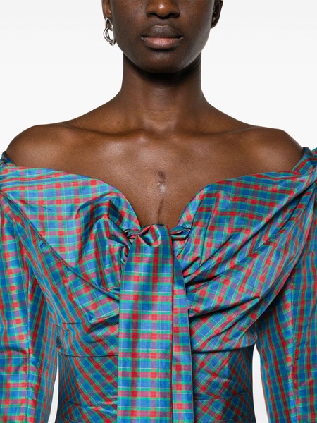 tartan-check off-shoulder minidress