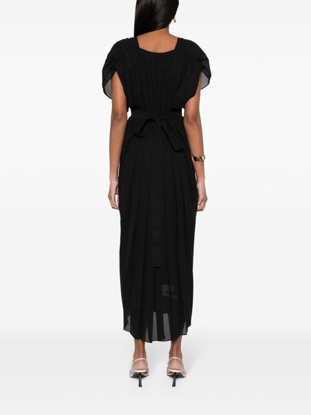 pleated crepe maxi dress