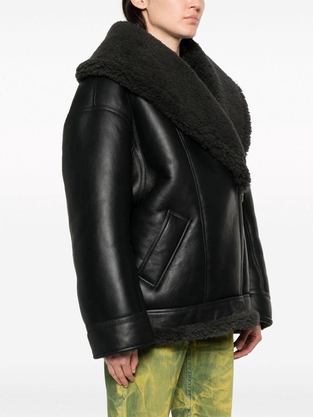 shearling-lined leather biker jacket