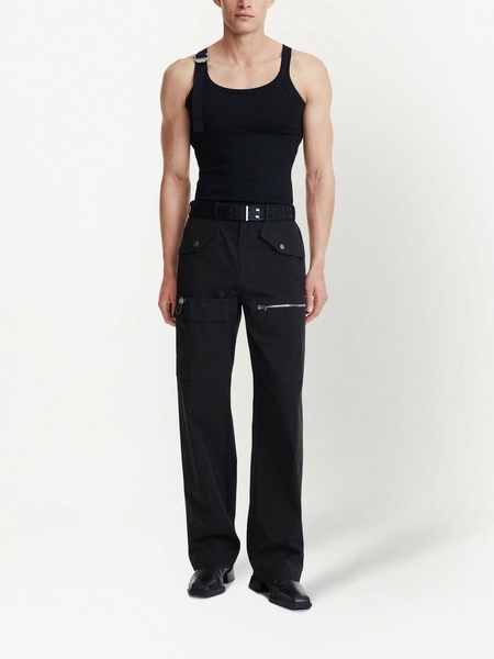 multi-pocket straight-leg trousers