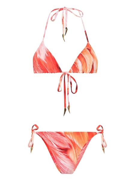 Tiger Tooth-detailed feather-print bikini