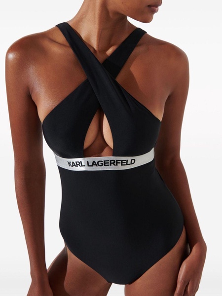 logo-waistband halterneck swimsuit