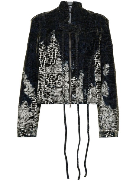 velvet-print cropped denim jacket 