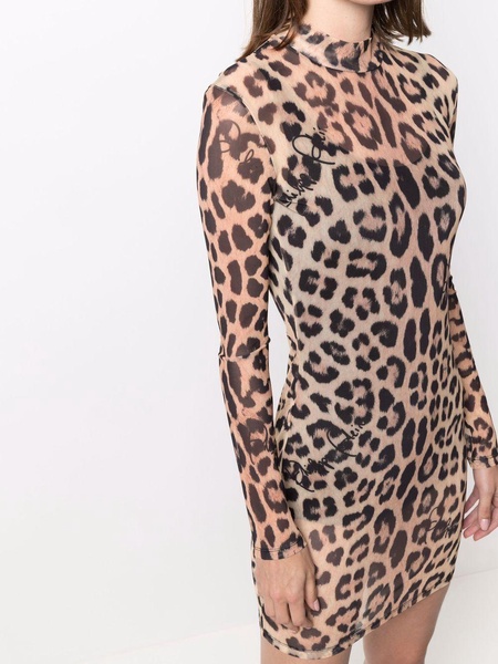 leopard-print mock neck dress