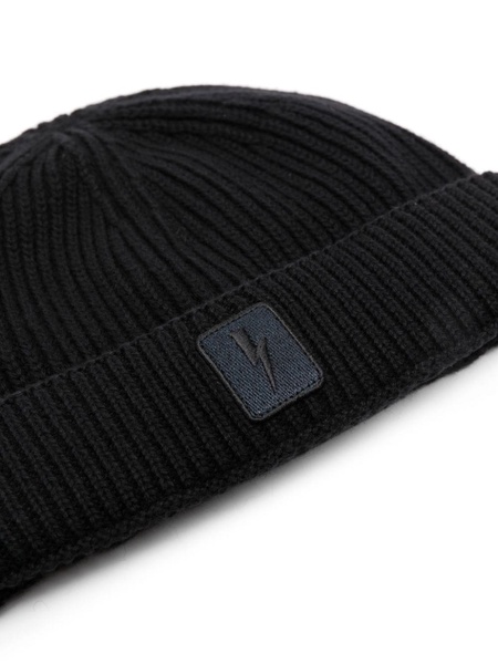 logo-embroidered ribbed knit beanie