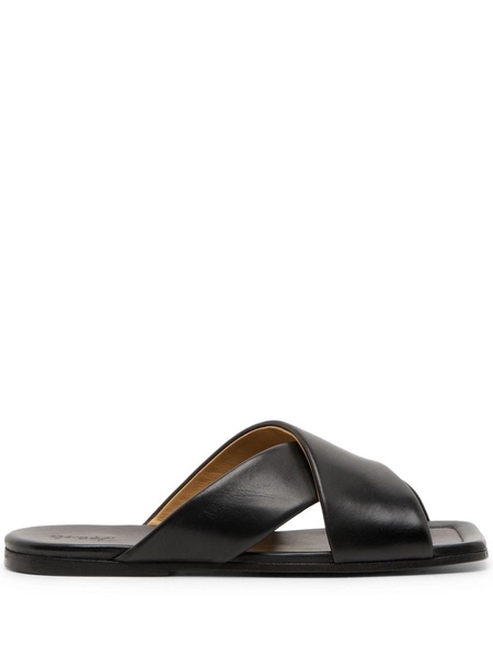 square-toe leather slides