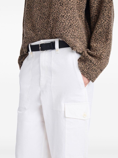 tapered-leg cotton-linen blend trousers