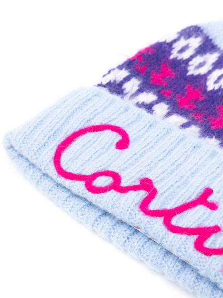 motif-embroidered fair-isle beanie