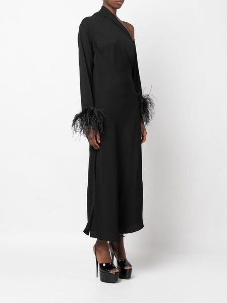 black Adelaide feather trim midi dress 