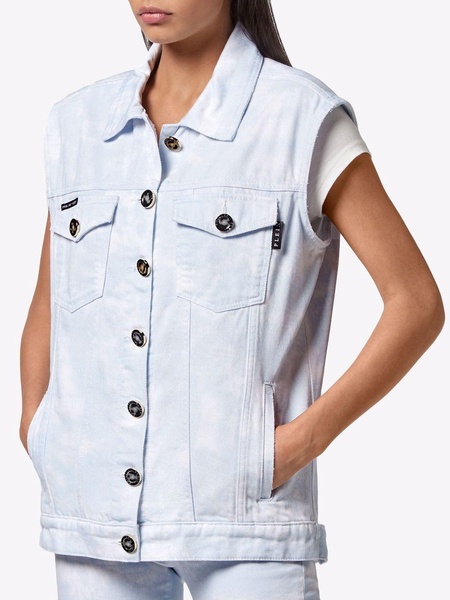 bleach-effect denim vest