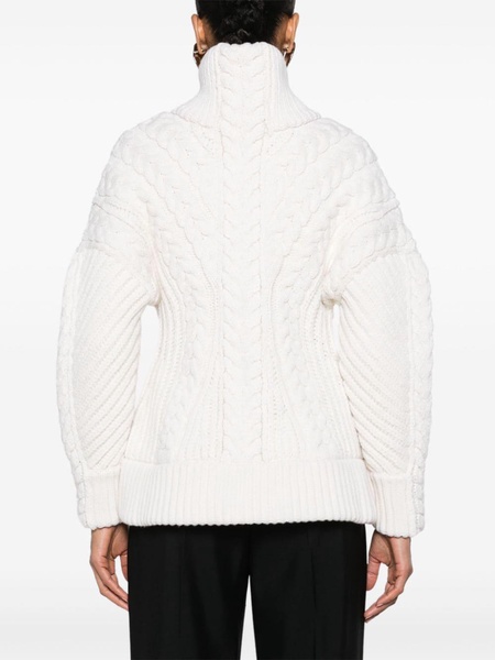 slash-detailing cable-knit jumper