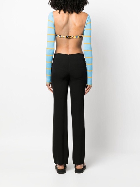 stripe-jacquard wool cropped top