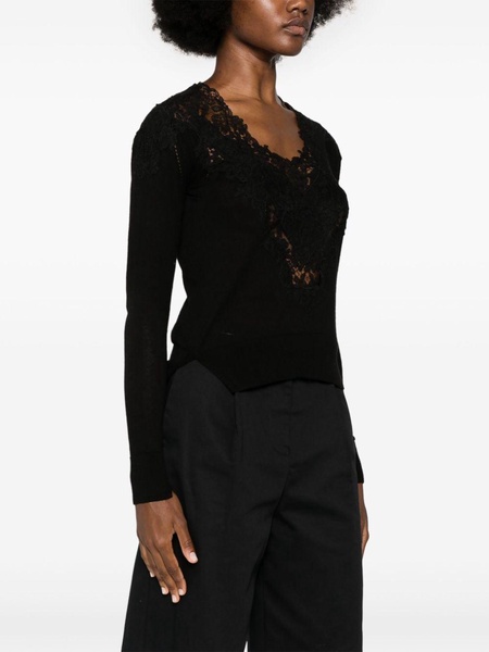 lace-panelled knitted top