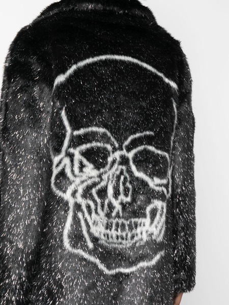 skull-print faux-fur coat