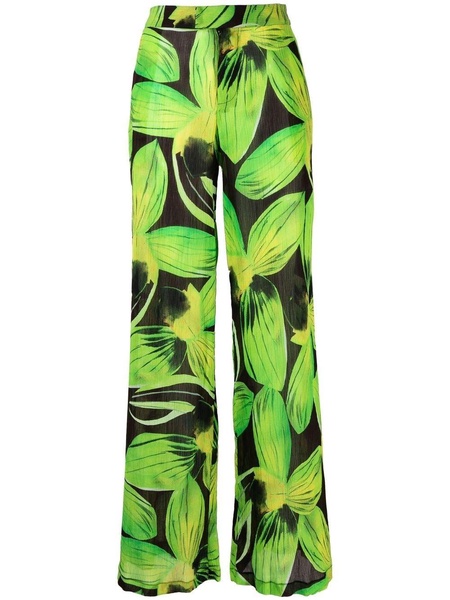 leaves-pattern wide-leg trousers 