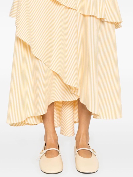 ruffled striped midi skirt