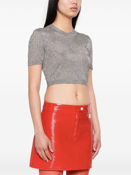 metallic fine-ribbed top