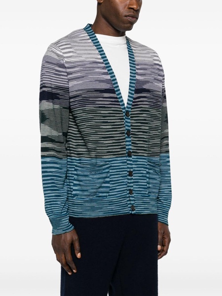 striped V-neck wool cardigan