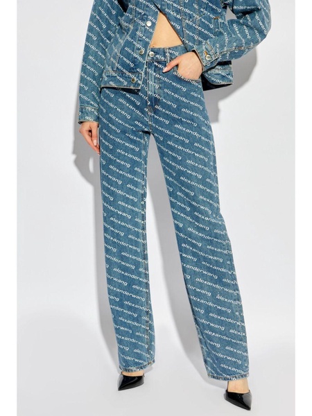 logo print sequined mid-rise straight leg trousers