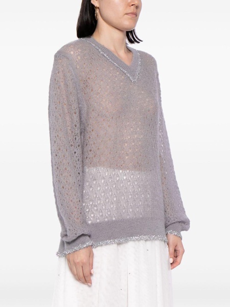 Tinsel pointelle-knit jumper