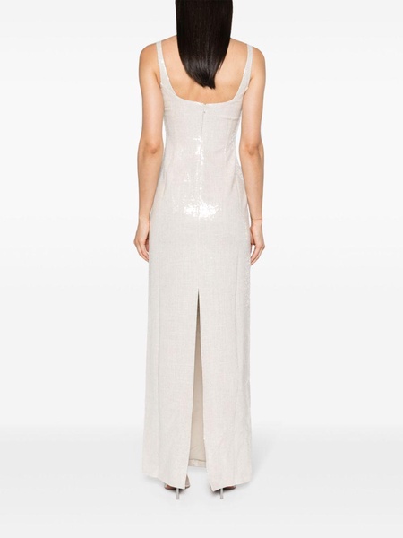 Neutral Electra Sequin-Embellished Gown