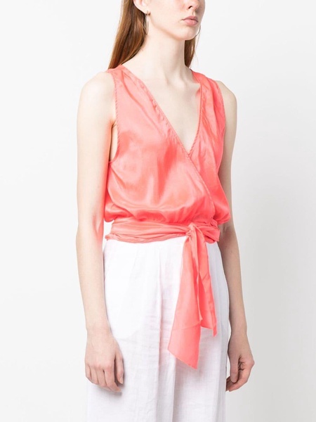 sleeveless silk wrap blouse