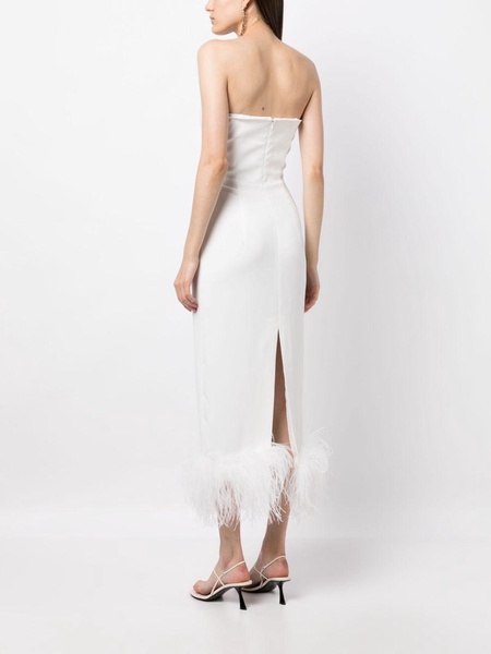 white Minelli feather trim midi dress