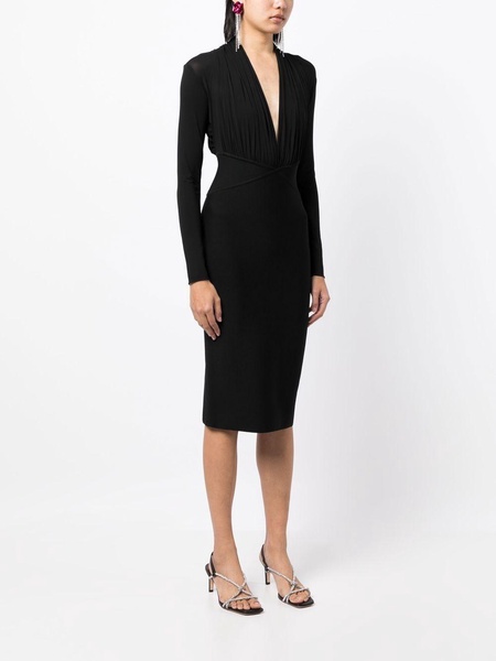 long-sleeve plunge-neck dress