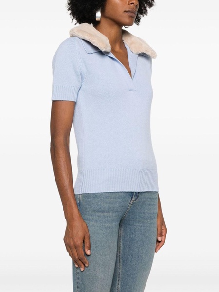 faux-fur collar polo top