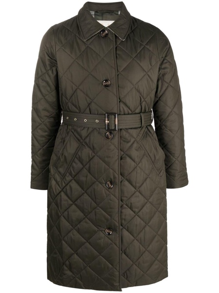 diamond-quilted single-breasted coat