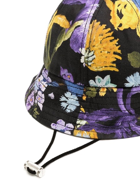 floral-print drawstring bucket hat 