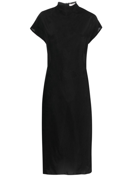 mock-neck open-back midi dress