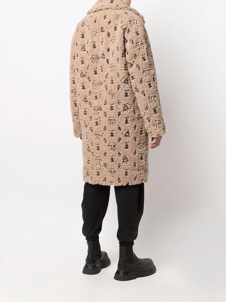 embroidered monogram faux-shearling coat 