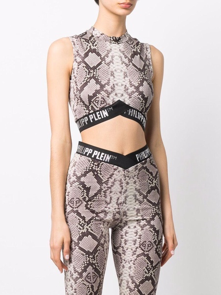 snakeskin-print cropped tank top