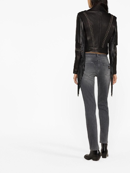 fringed cropped leather jacket