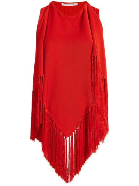 fringed scarf-neck blouse