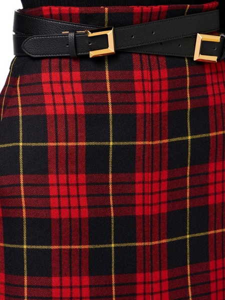 belted tartan midi skirt