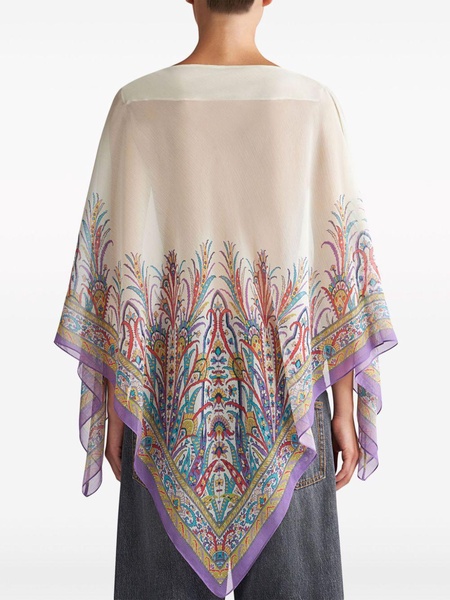 paisley-print boat-neck poncho