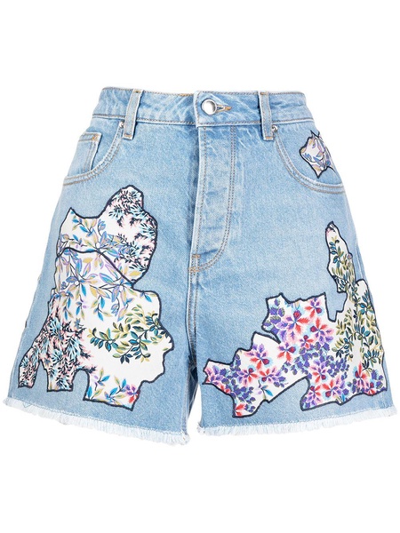 floral-print denim shorts