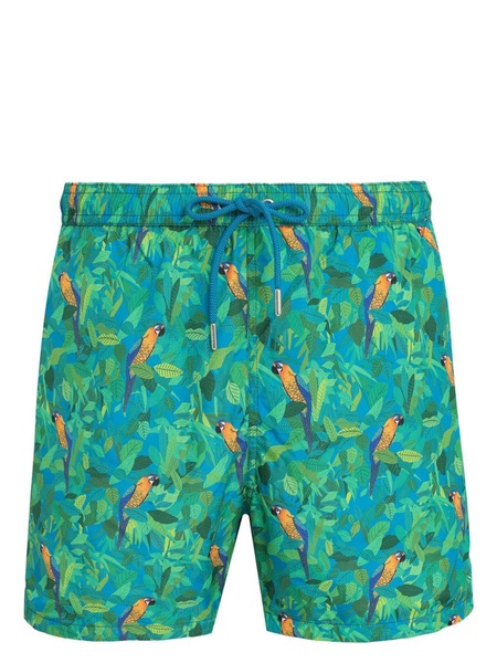 parrot-print swim shorts