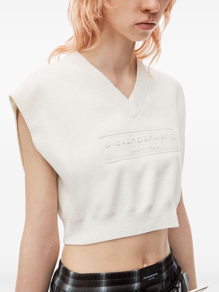 logo-embossed cropped knitted top