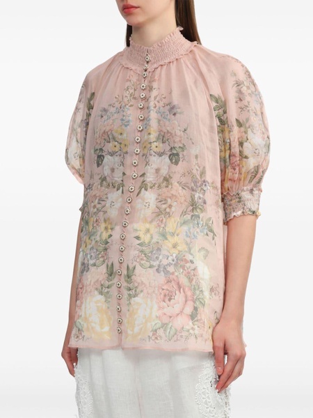 Zimmermann Floral Print Short Sleeve Blouse