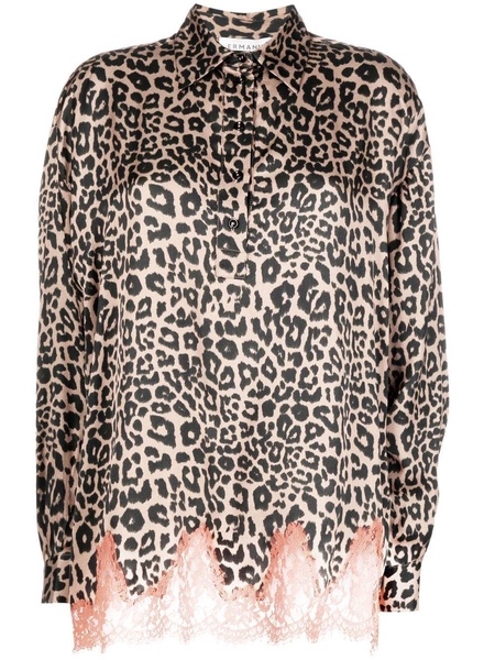 leopard print lace-trim blouse