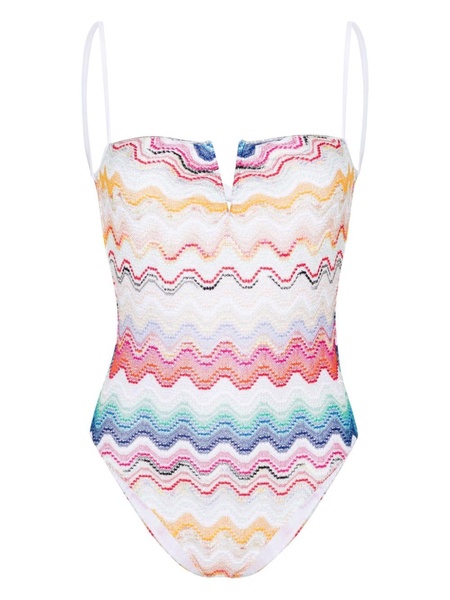 Wave knitted-overlay swimsuit