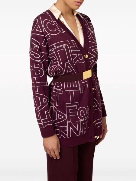 logo-intarsia belted cardigan